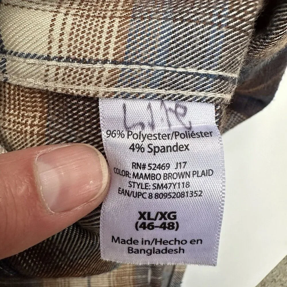 Swiss Tech Button Front Shirt Mens Sz XL Mambo Brown Plaid SM47Y118‎